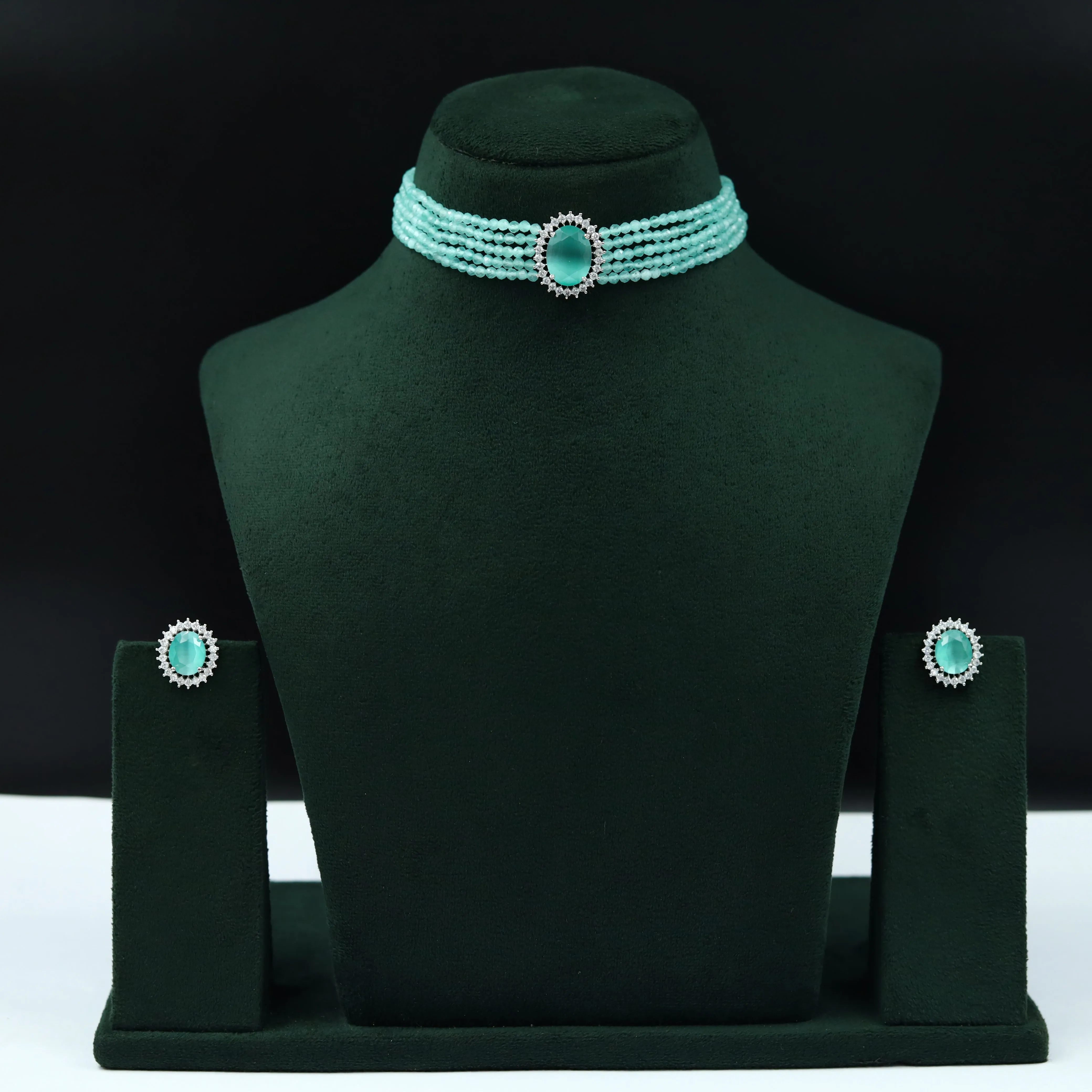 Pearl Choker Zircon/AD Necklace Set 13115-33