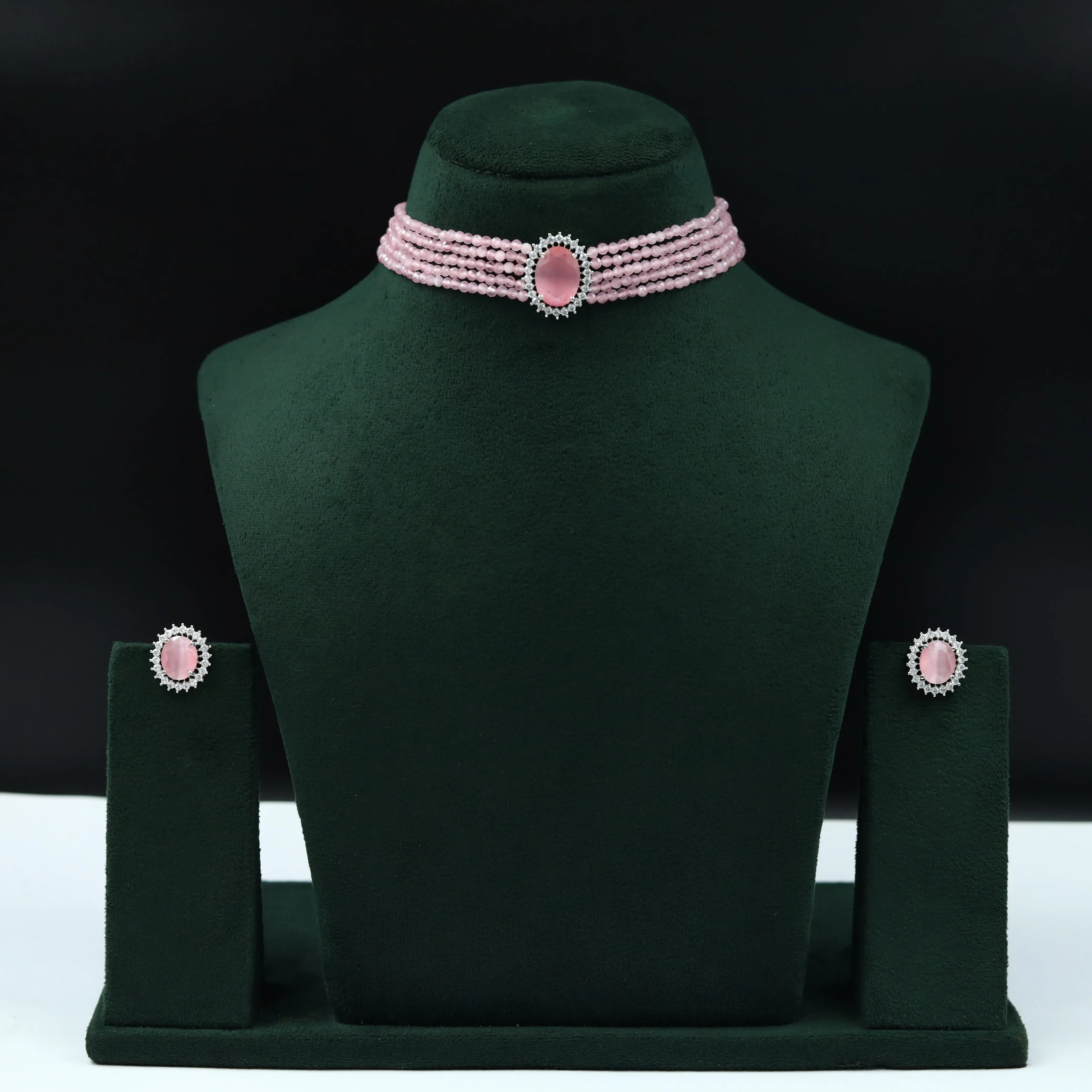 Pearl Choker Zircon/AD Necklace Set 13115-33