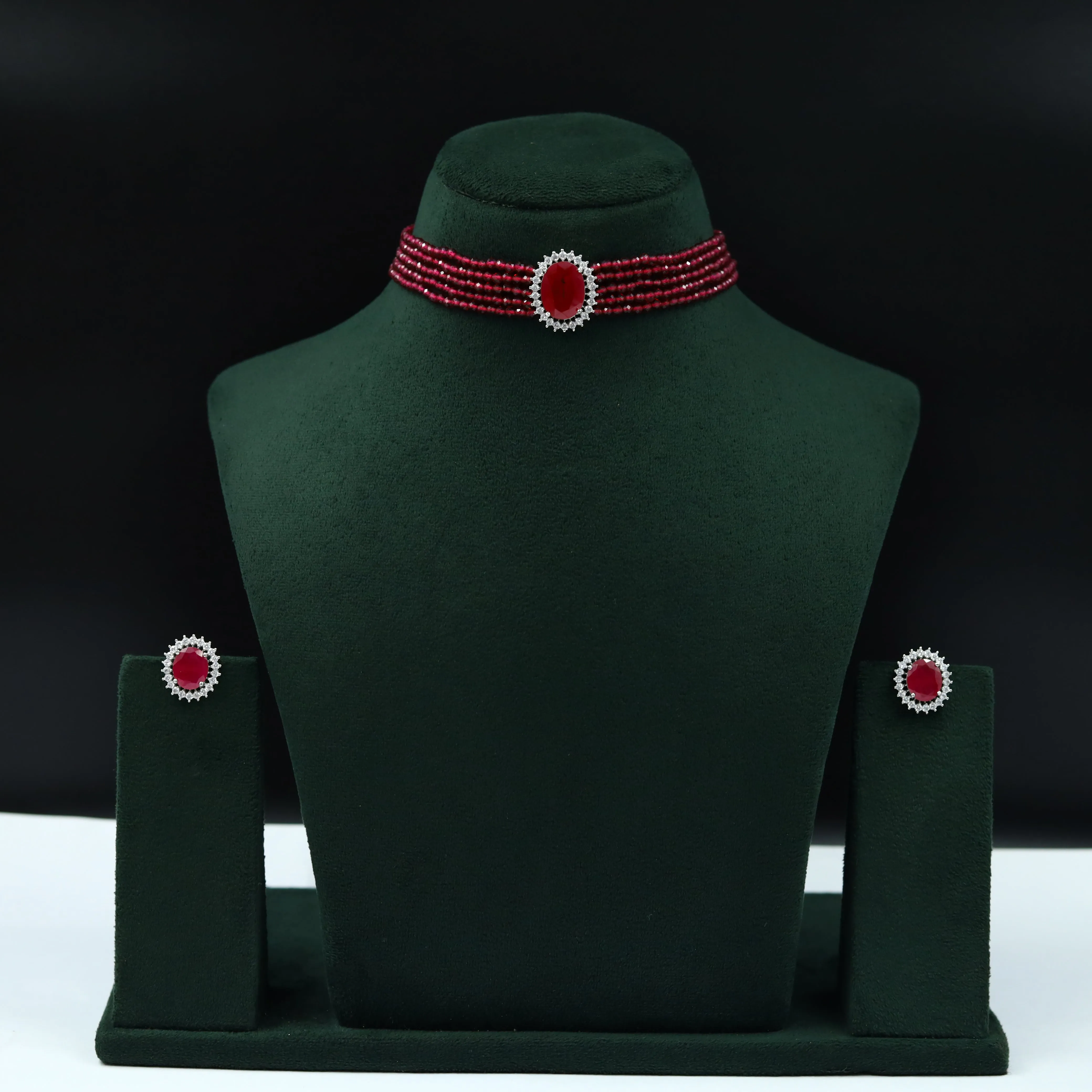 Pearl Choker Zircon/AD Necklace Set 13115-33