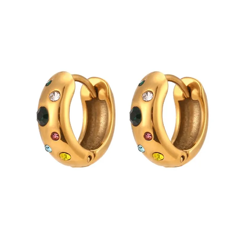 Popular Light Luxury Earrings Jewelry Stainless Steel Niche round Coarse Bread Zircon Earrings