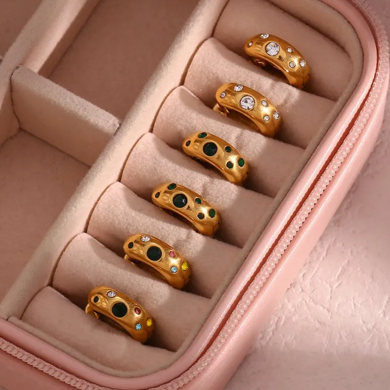 Popular Light Luxury Earrings Jewelry Stainless Steel Niche round Coarse Bread Zircon Earrings