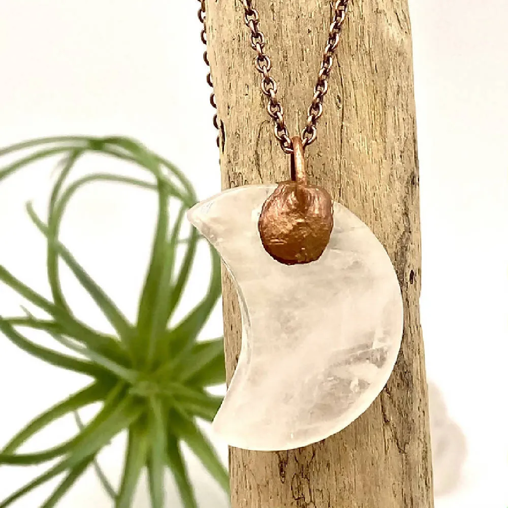 Quartz Crescent Moon Pendant Necklace