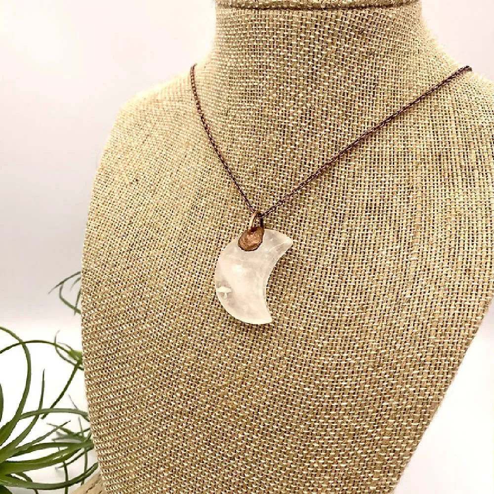 Quartz Crescent Moon Pendant Necklace
