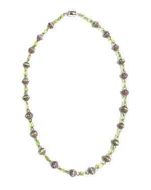 Rare Chevron Glass, Swarovski and Peridot necklace!