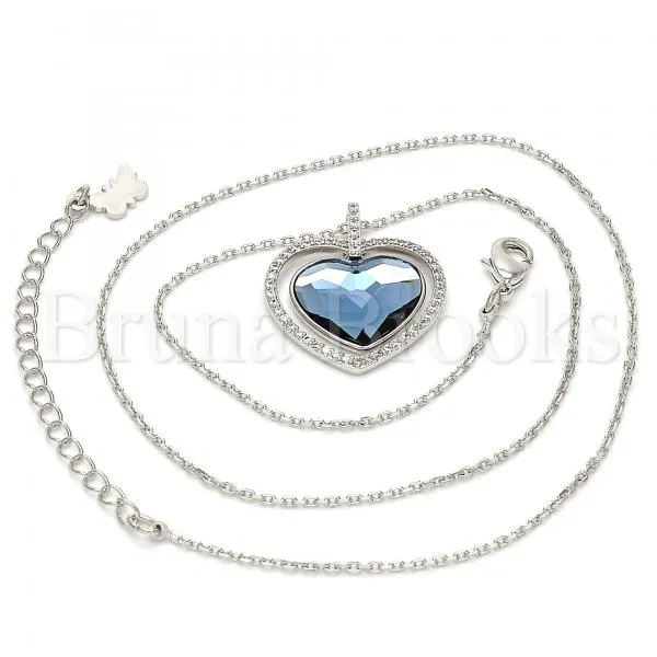 Rhodium Plated Fancy Necklace, Heart Design, with Swarovski Crystals and Micro Pave, Rhodium Tone