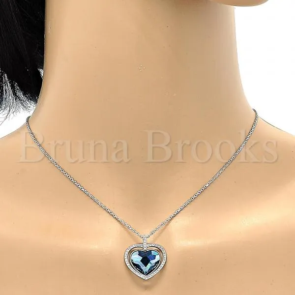 Rhodium Plated Fancy Necklace, Heart Design, with Swarovski Crystals and Micro Pave, Rhodium Tone