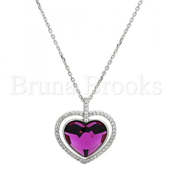 Rhodium Plated Fancy Necklace, Heart Design, with Swarovski Crystals and Micro Pave, Rhodium Tone