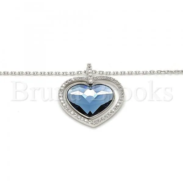 Rhodium Plated Fancy Necklace, Heart Design, with Swarovski Crystals and Micro Pave, Rhodium Tone