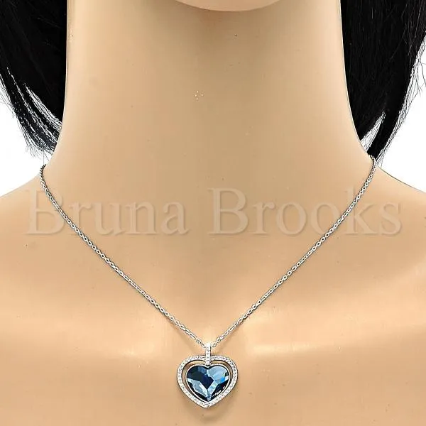 Rhodium Plated Fancy Necklace, Heart Design, with Swarovski Crystals and Micro Pave, Rhodium Tone