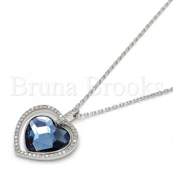 Rhodium Plated Fancy Necklace, Heart Design, with Swarovski Crystals and Micro Pave, Rhodium Tone