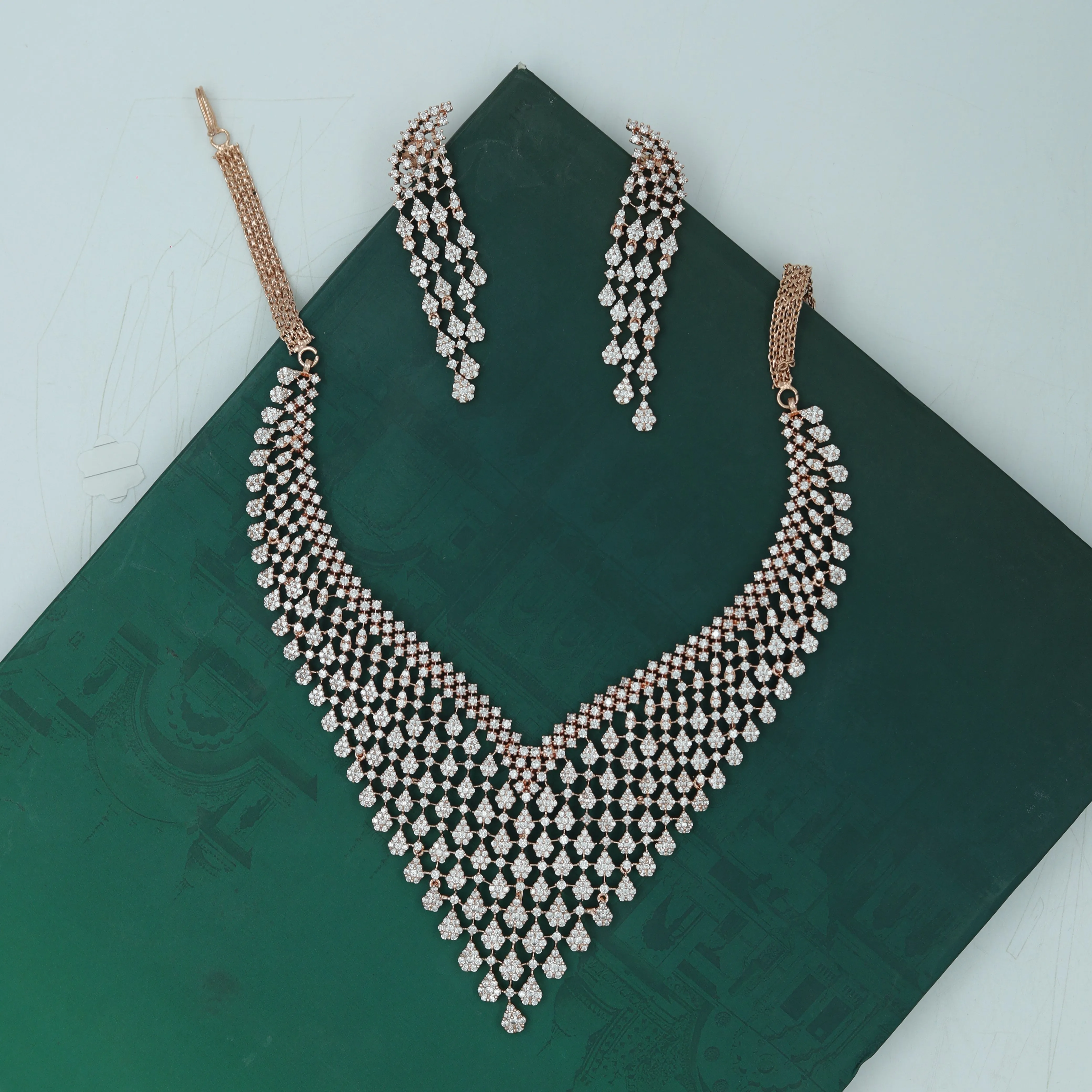 Round Neck Zircon/AD Necklace Set 7169-33