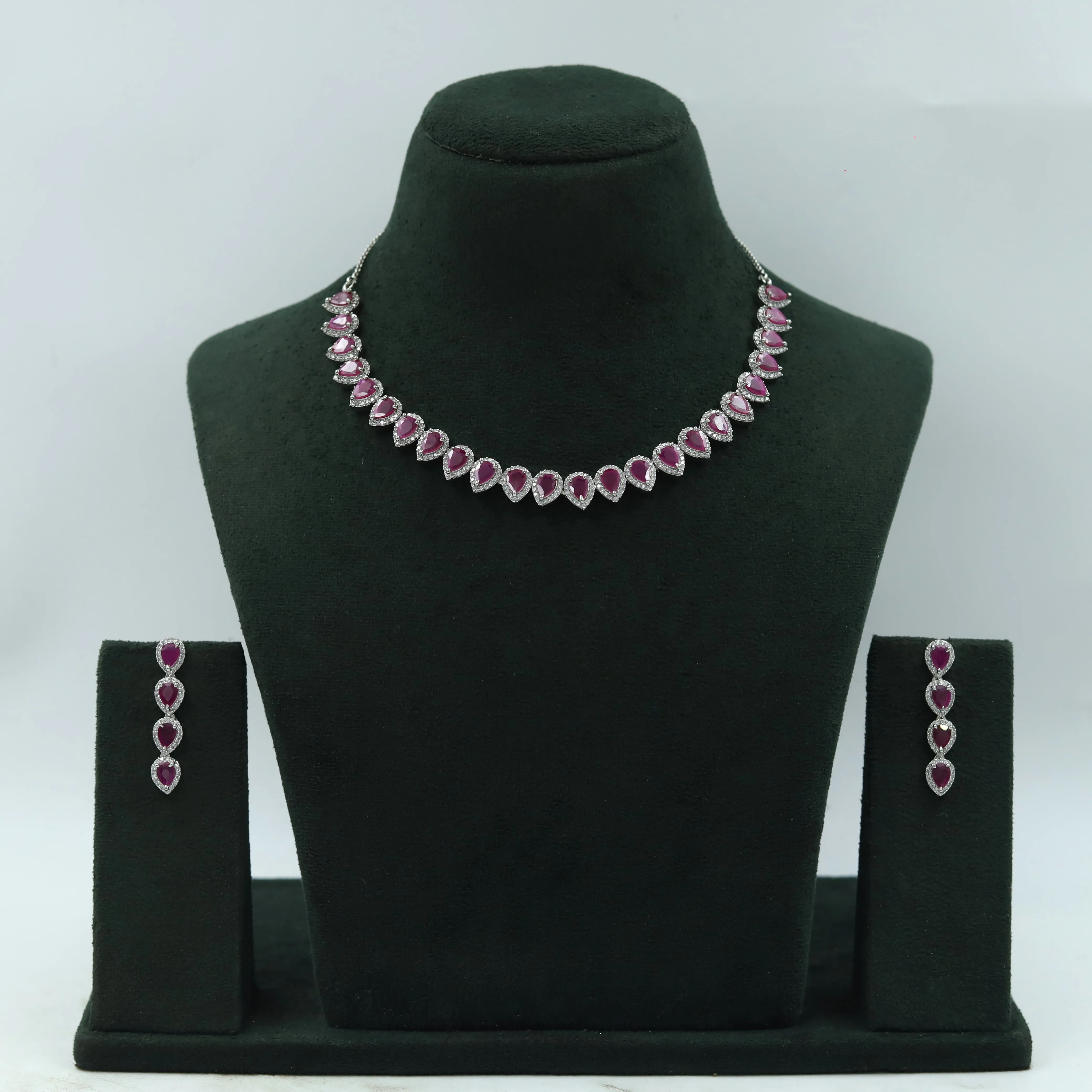 Round Neck Zircon/AD Necklace Set 7355-34