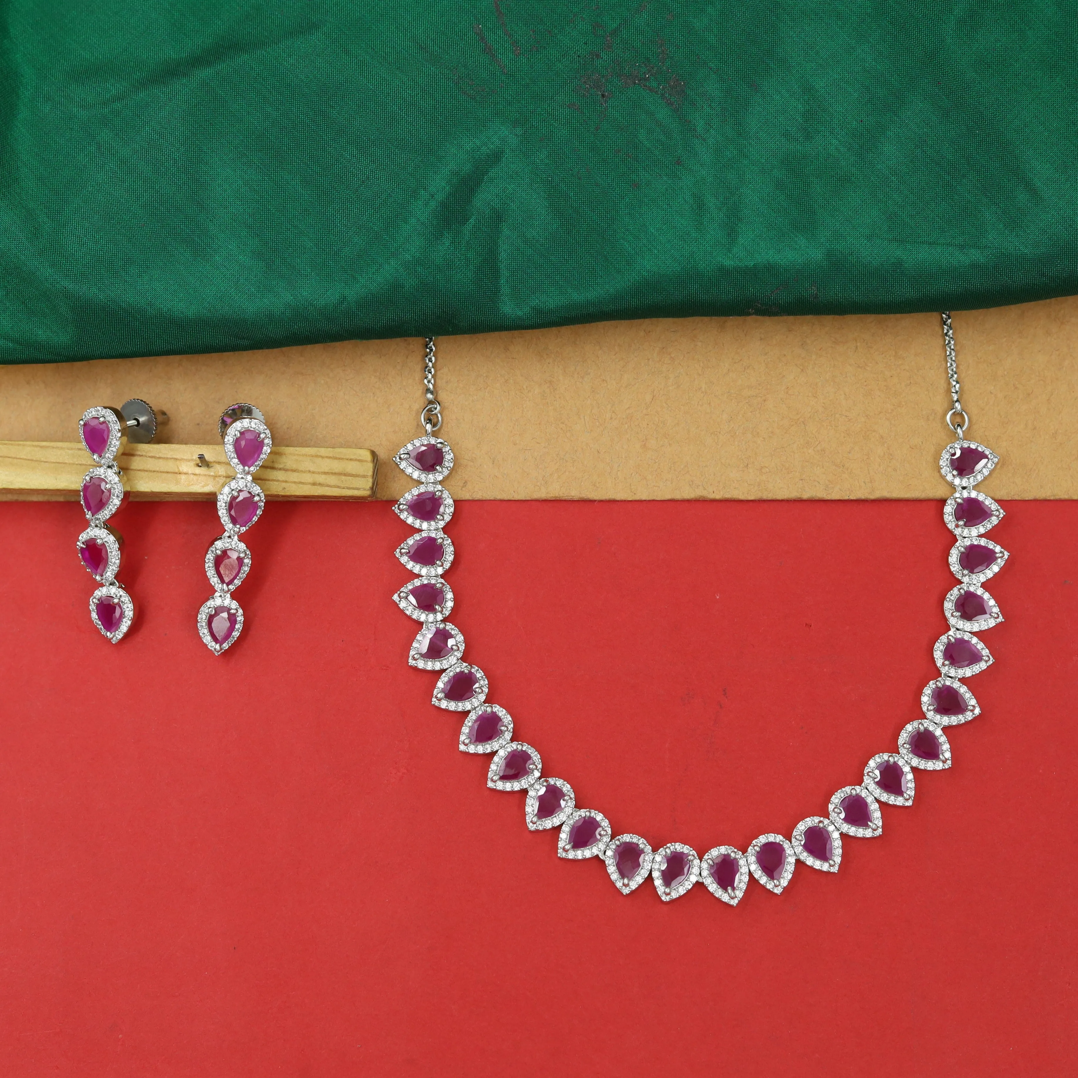 Round Neck Zircon/AD Necklace Set 7355-34