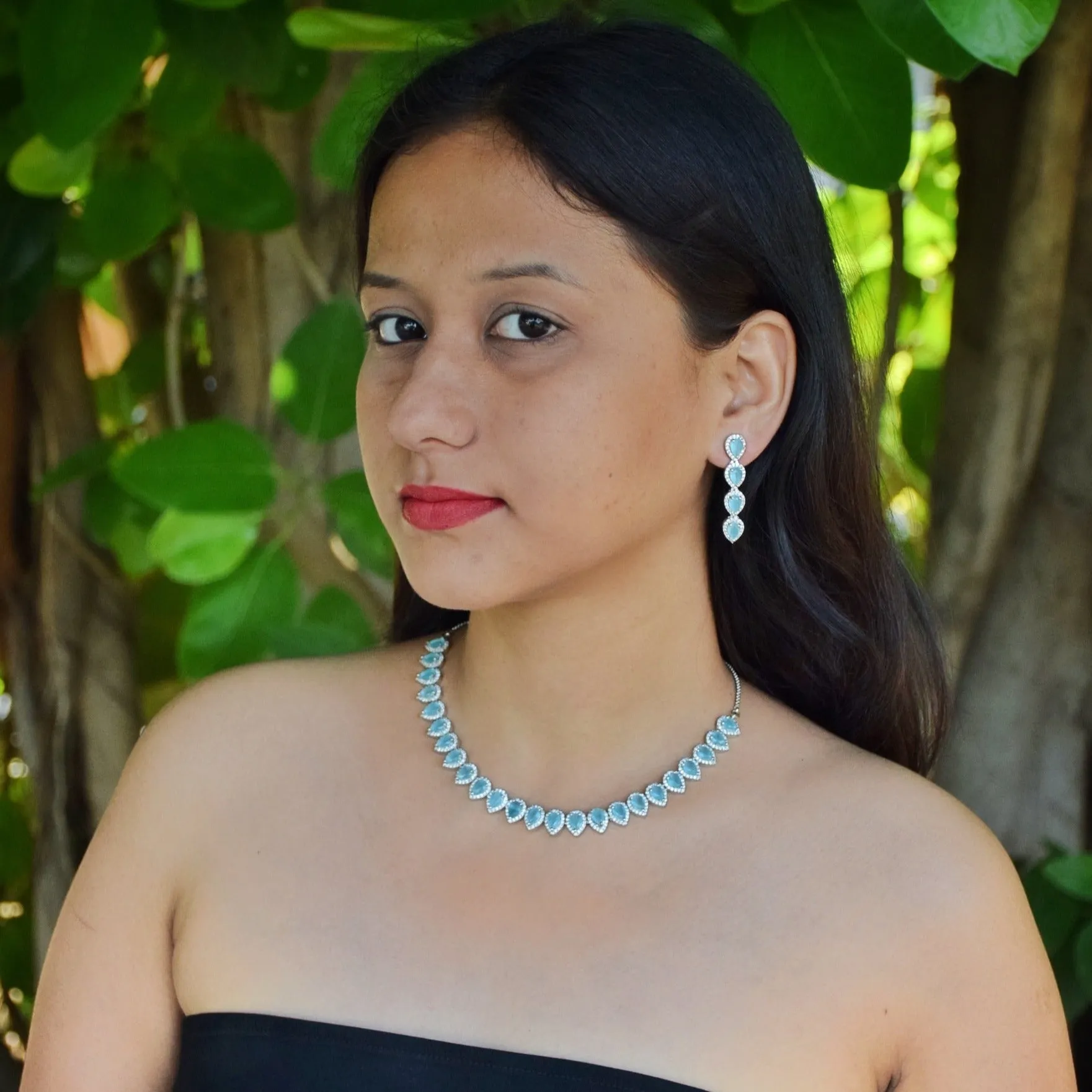 Round Neck Zircon/AD Necklace Set 7355-34