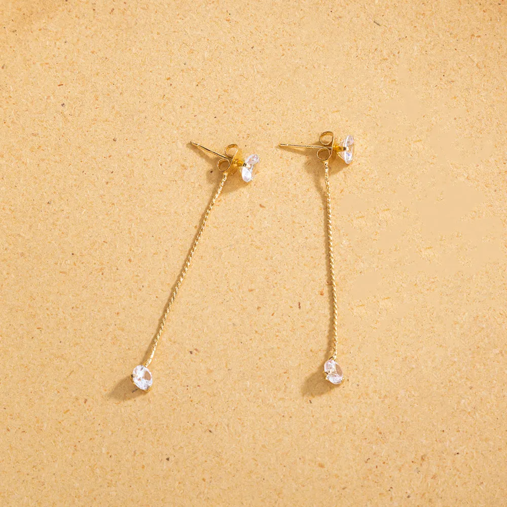 Simple gold with two elegant white zircon earrings