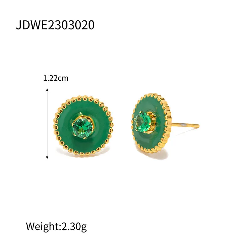 SISSLIA Personality New Fashion Titanium Steel 18k Gold Green Five-Pointed Star White Zircon Earrings for Women