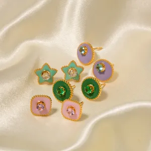 SISSLIA Personality New Fashion Titanium Steel 18k Gold Green Five-Pointed Star White Zircon Earrings for Women
