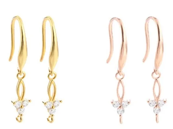Sterling Silver Zircon Flowers Clip Earrings Hook Blank Setting Rose Gold Fine 925 27 mm For One Pearl No Prongs DIY Jewelry Wholesale