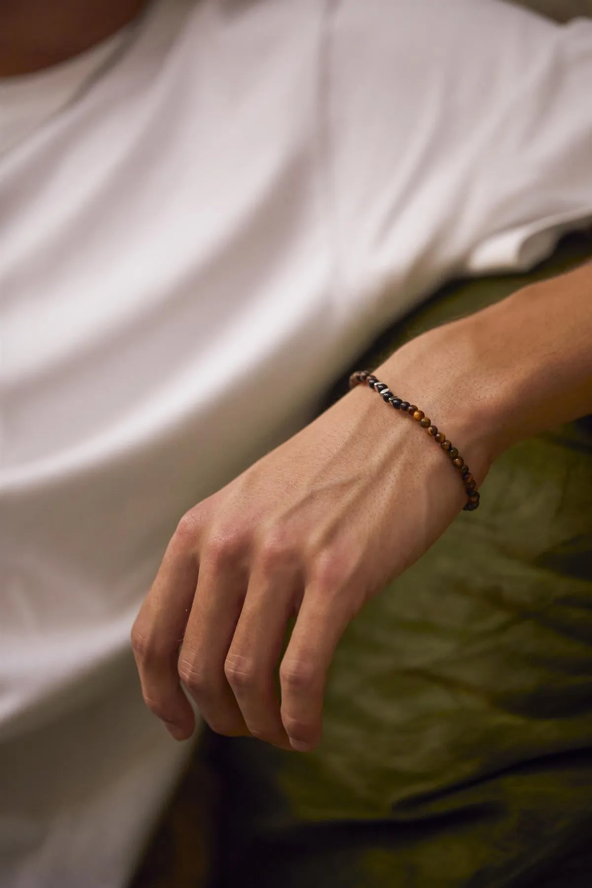 Tiger's Eye & Black Onyx Gemstone(4mm) & Stainless Steel Beaded Bracelet - Bartlett For Men