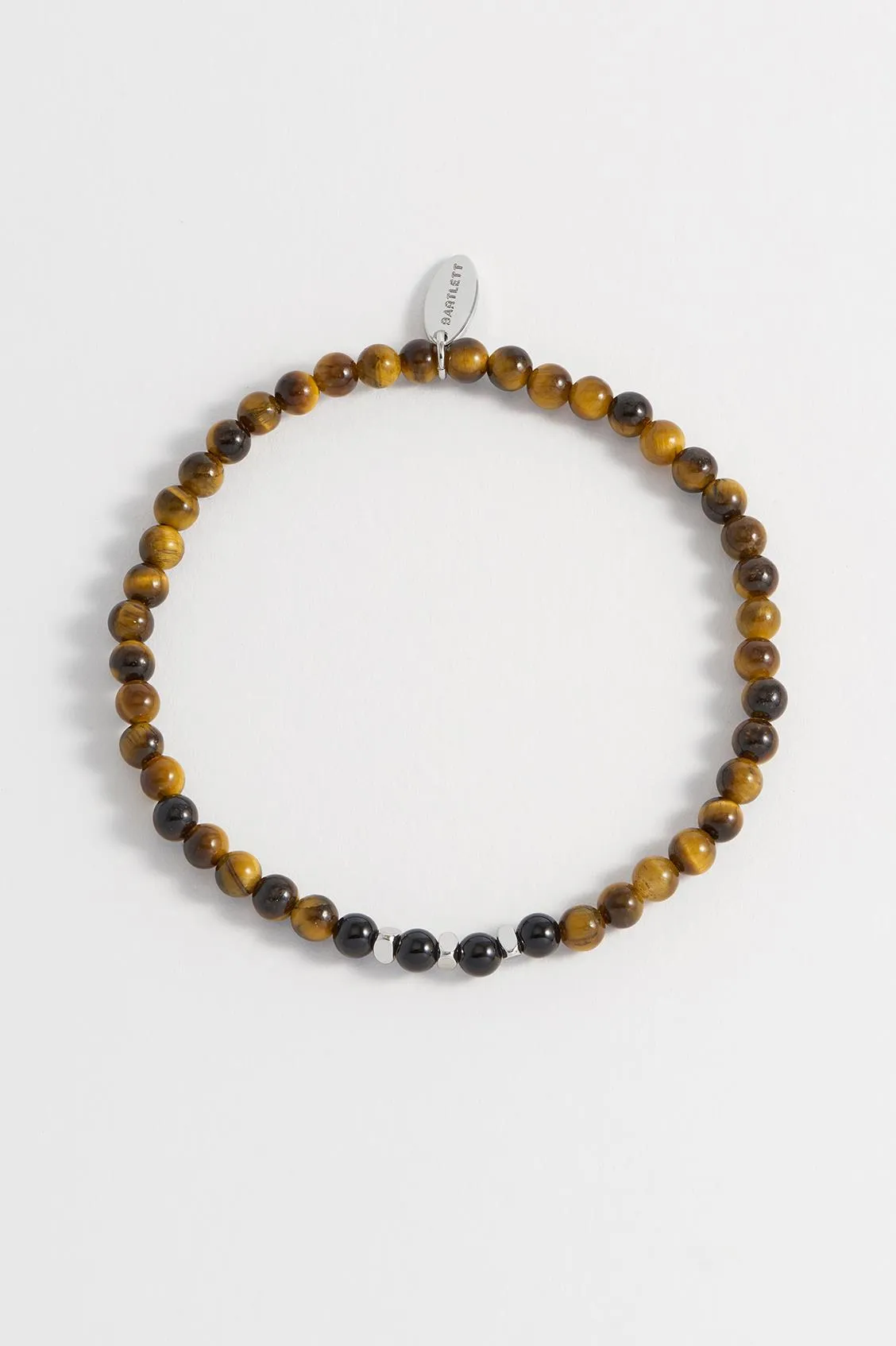 Tiger's Eye & Black Onyx Gemstone(4mm) & Stainless Steel Beaded Bracelet - Bartlett For Men