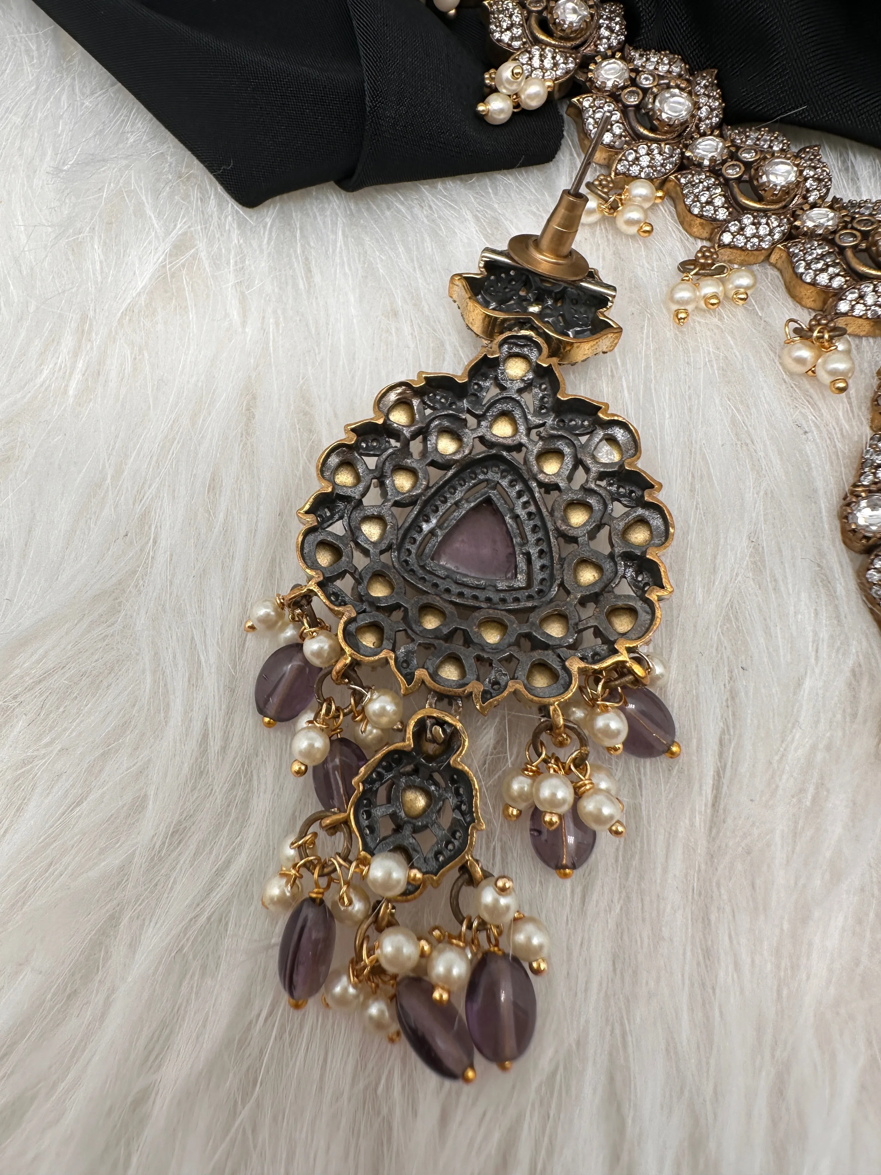 Victorian CZ Amethyst Purple Stone Guttapusalu Necklace