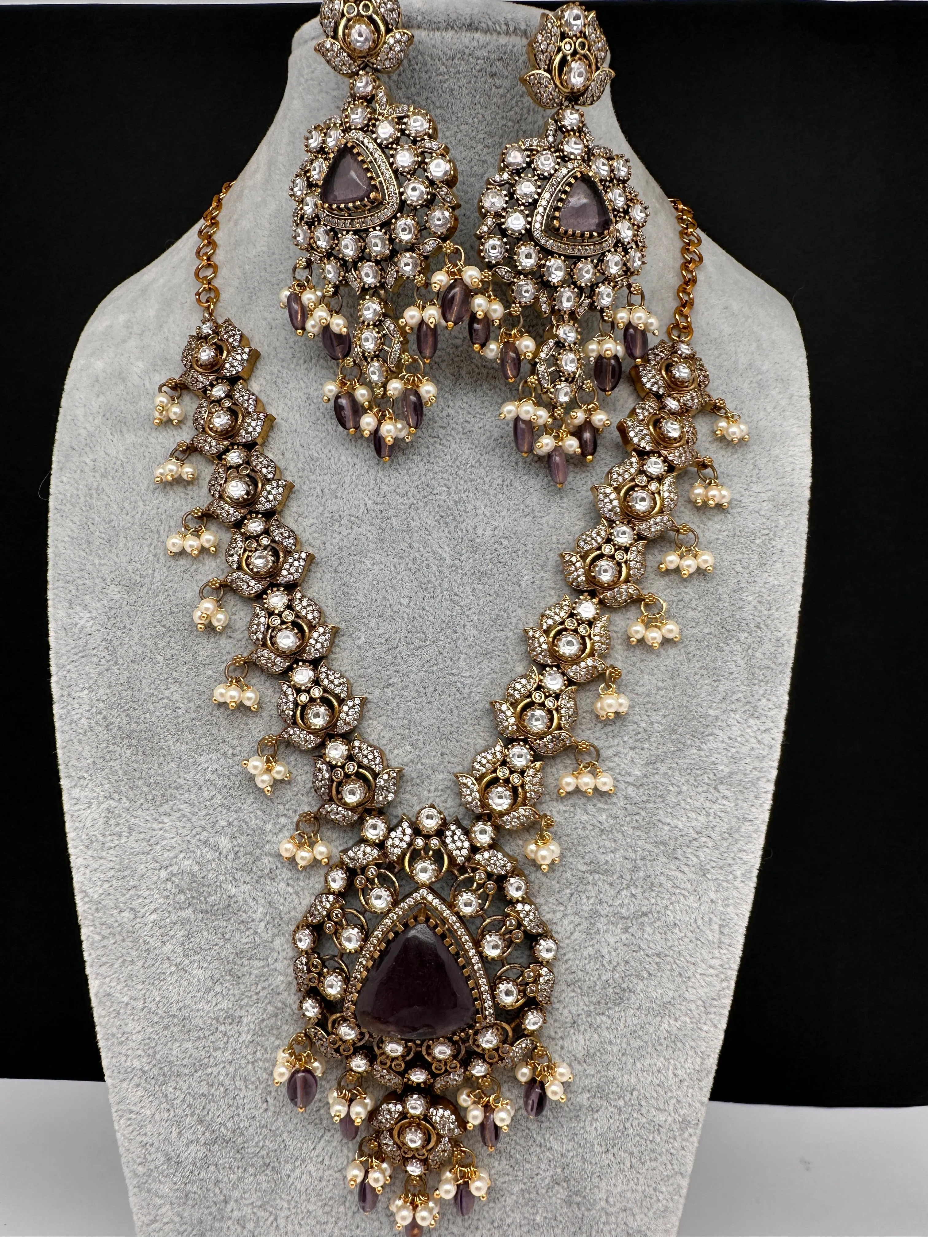 Victorian CZ Amethyst Purple Stone Guttapusalu Necklace