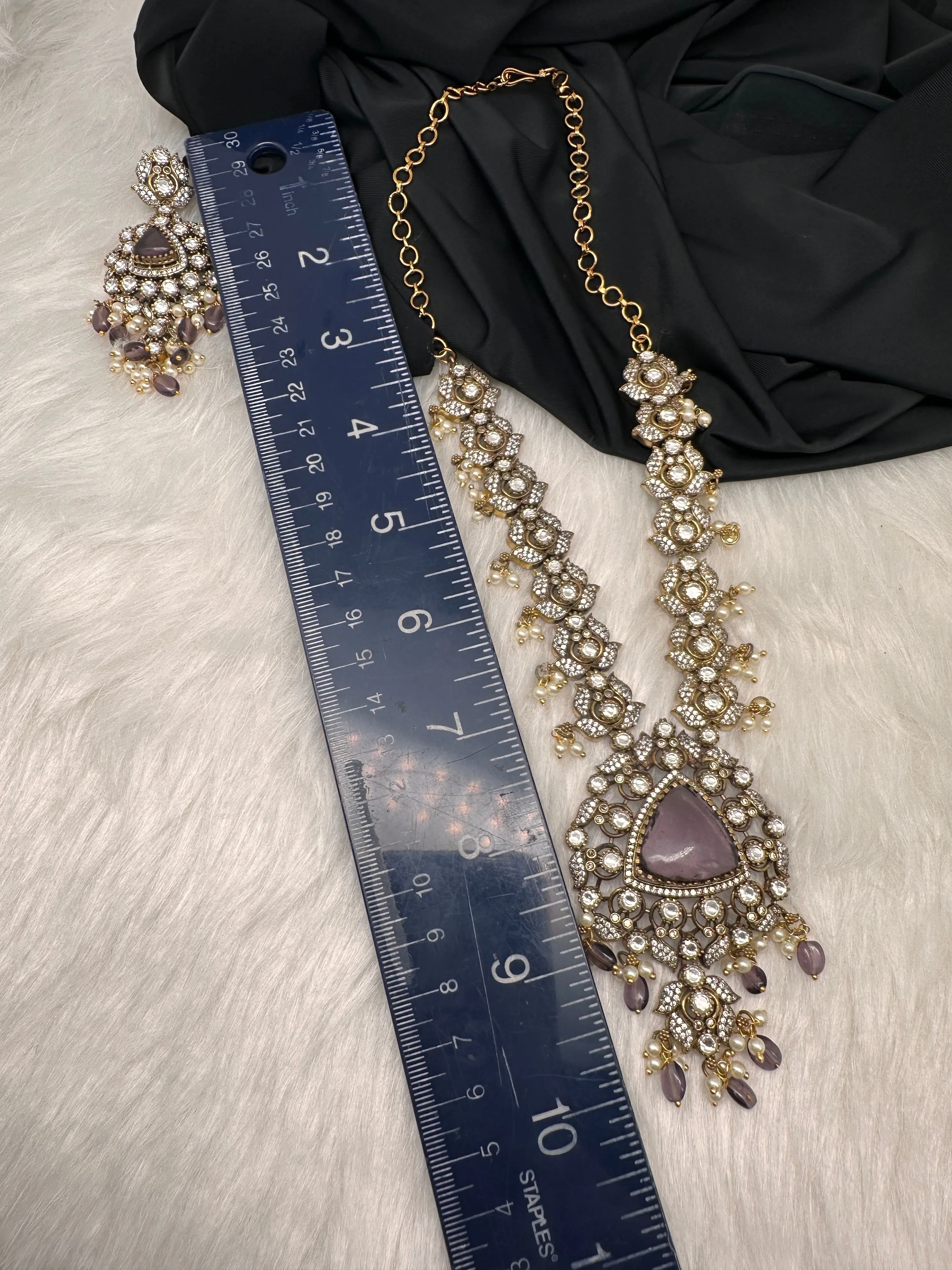 Victorian CZ Amethyst Purple Stone Guttapusalu Necklace