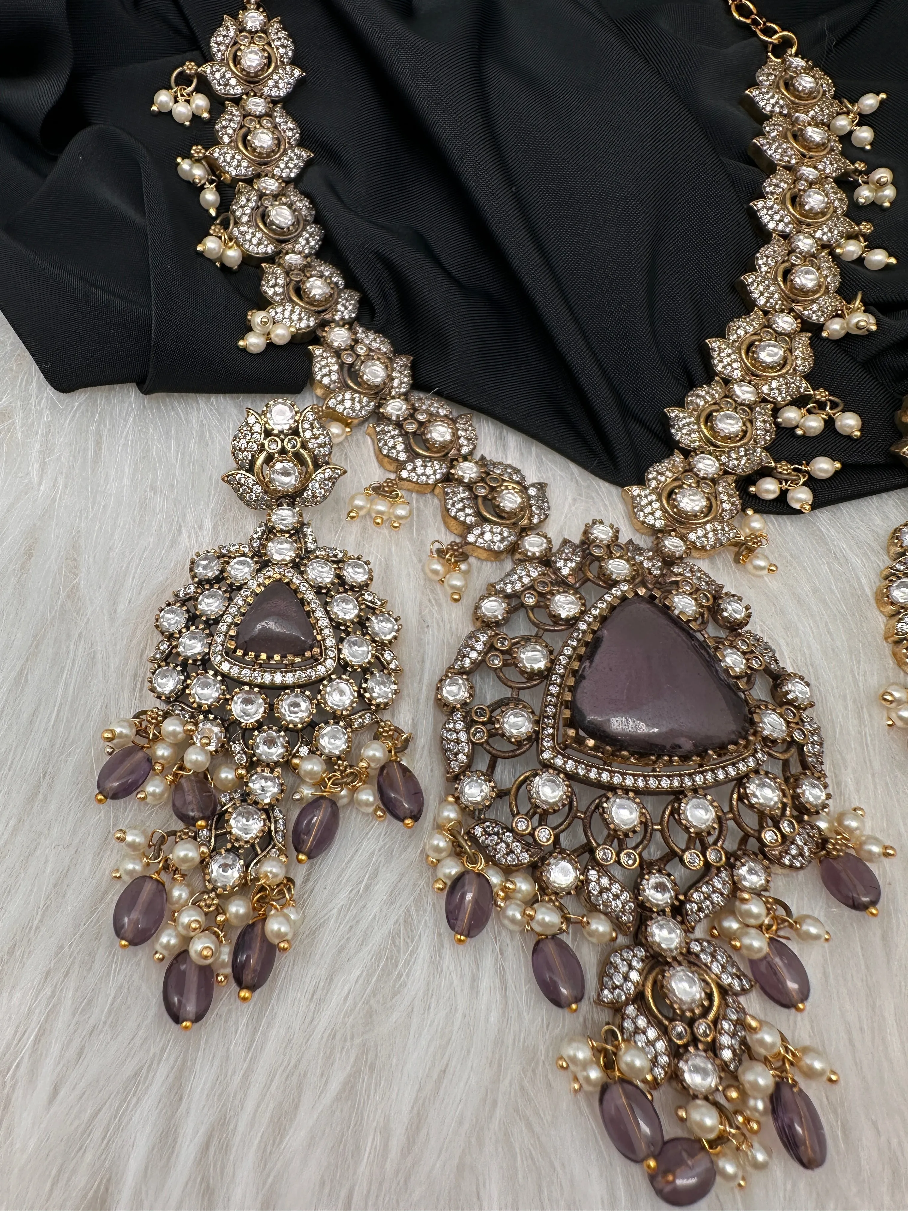 Victorian CZ Amethyst Purple Stone Guttapusalu Necklace