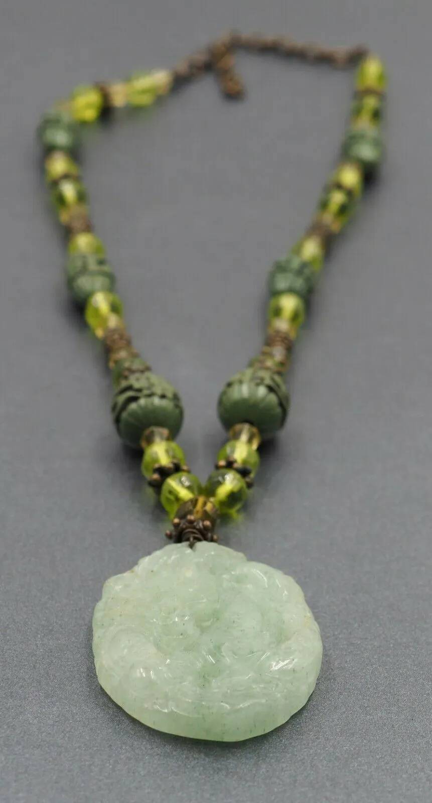 Vintage Aventurine Quartz, Glass & Plastic Necklace