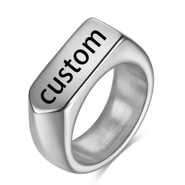 VQYSKO Men's Seal Ring Rectangular Glossy Ring Grey Men's Personalized Custom Stainless Steel Ring