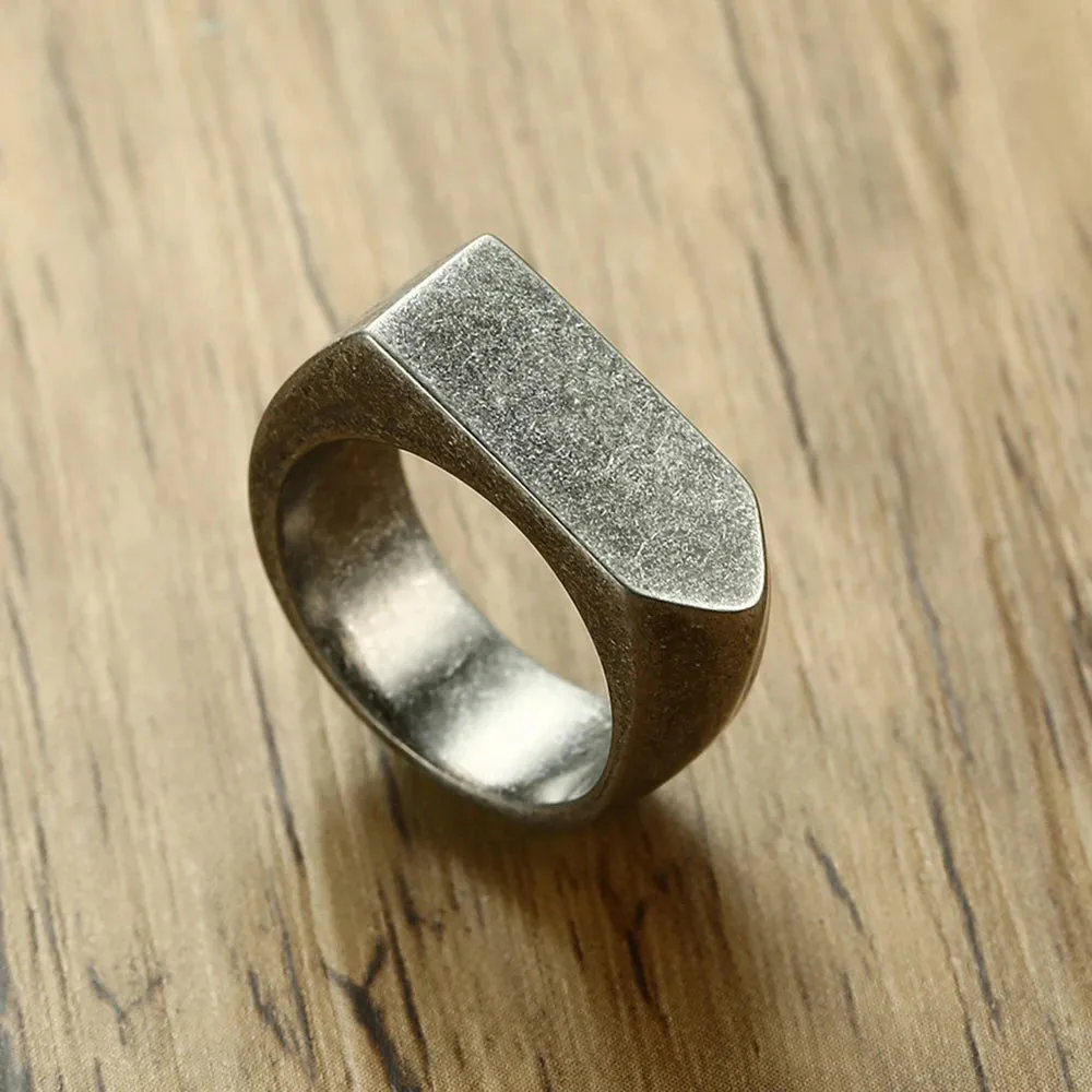 VQYSKO Men's Seal Ring Rectangular Glossy Ring Grey Men's Personalized Custom Stainless Steel Ring