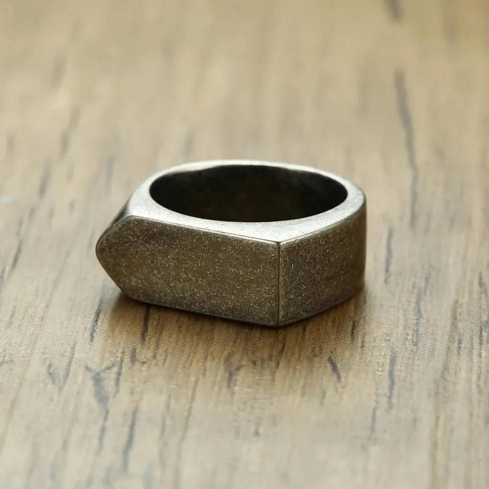VQYSKO Men's Seal Ring Rectangular Glossy Ring Grey Men's Personalized Custom Stainless Steel Ring