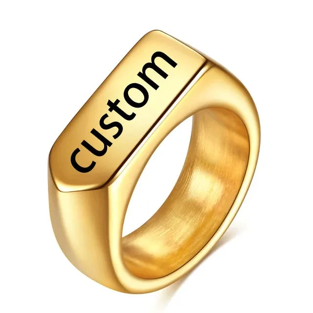 VQYSKO Men's Seal Ring Rectangular Glossy Ring Grey Men's Personalized Custom Stainless Steel Ring