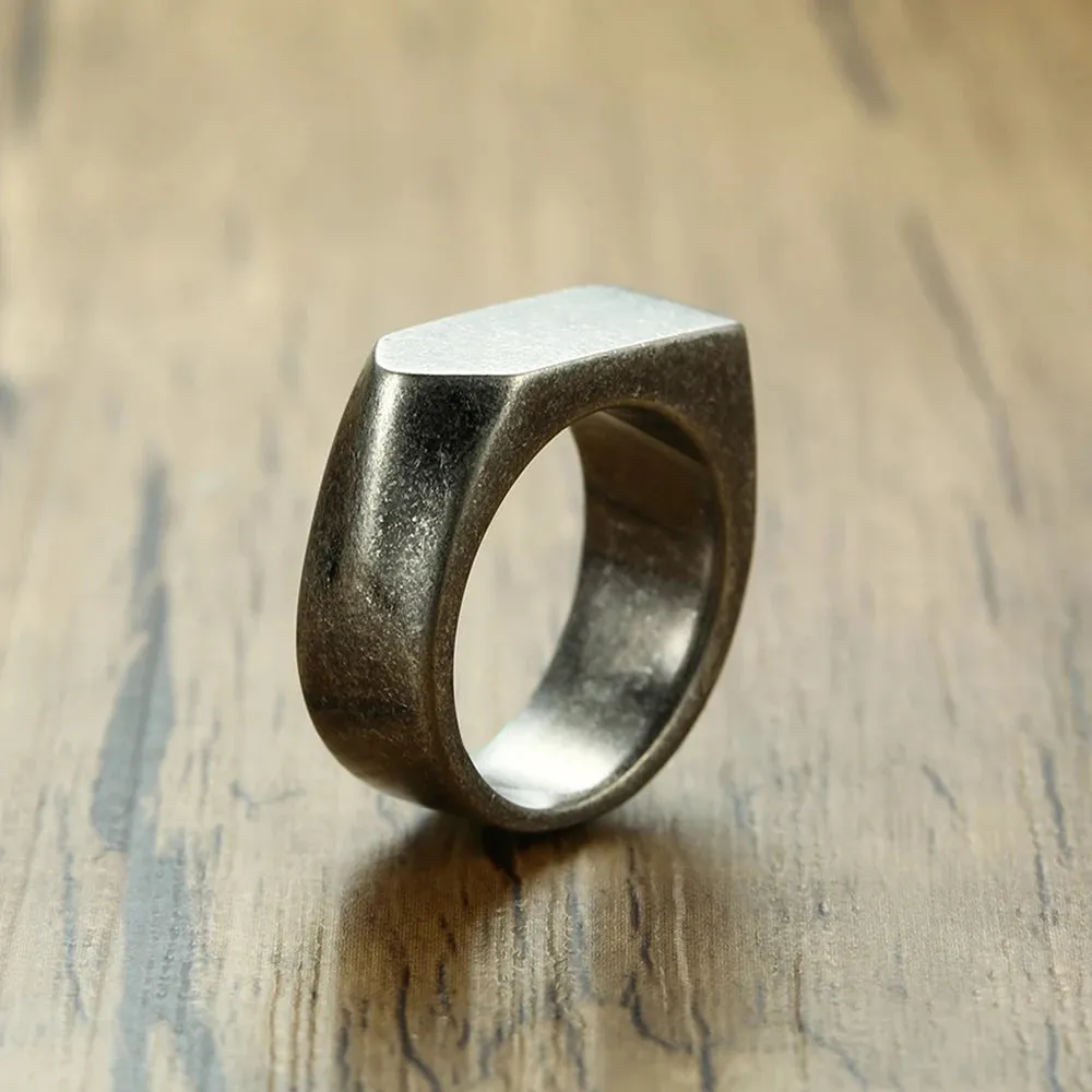 VQYSKO Men's Seal Ring Rectangular Glossy Ring Grey Men's Personalized Custom Stainless Steel Ring