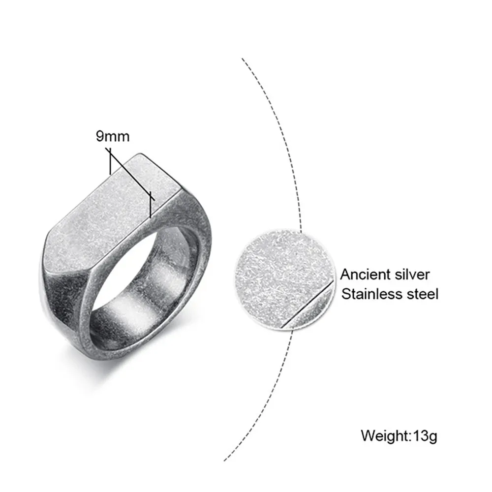 VQYSKO Men's Seal Ring Rectangular Glossy Ring Grey Men's Personalized Custom Stainless Steel Ring
