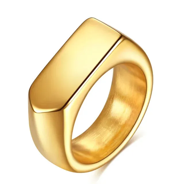 VQYSKO Men's Seal Ring Rectangular Glossy Ring Grey Men's Personalized Custom Stainless Steel Ring