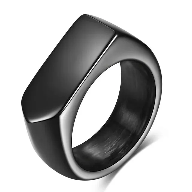 VQYSKO Men's Seal Ring Rectangular Glossy Ring Grey Men's Personalized Custom Stainless Steel Ring
