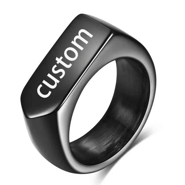 VQYSKO Men's Seal Ring Rectangular Glossy Ring Grey Men's Personalized Custom Stainless Steel Ring