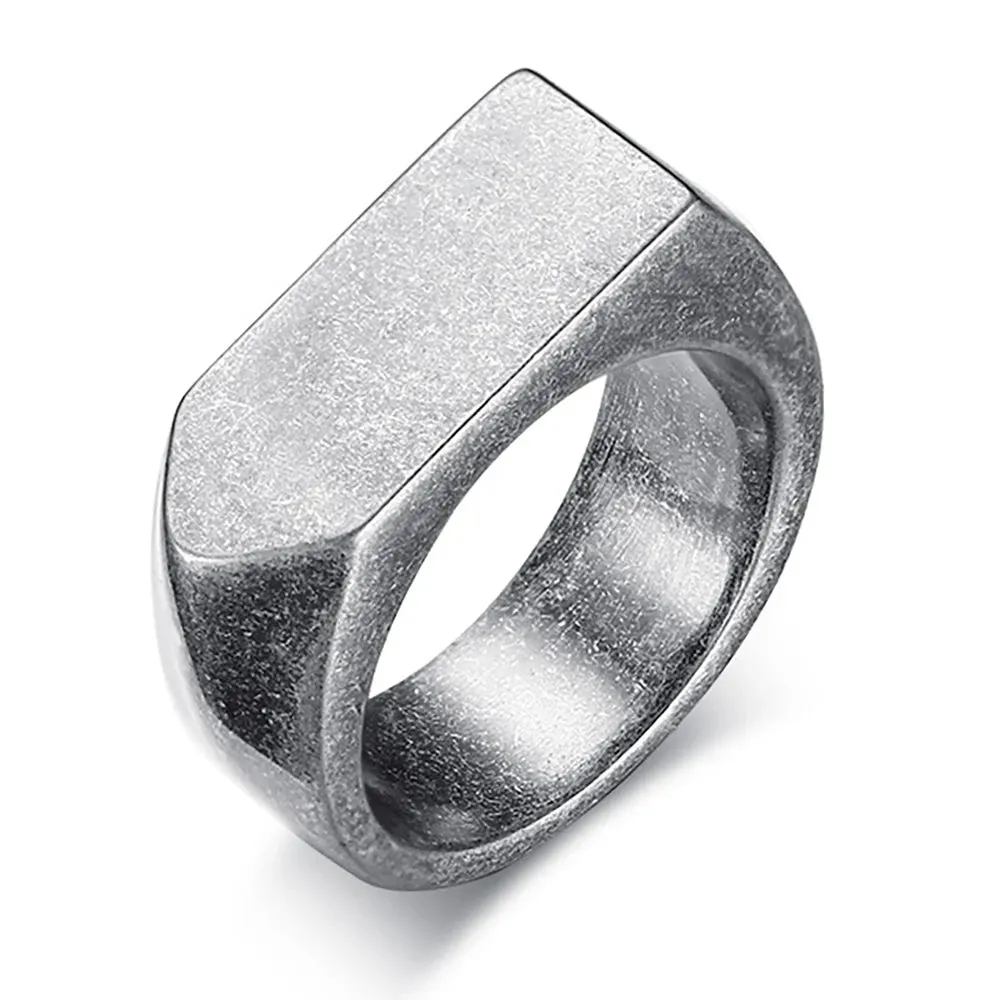 VQYSKO Men's Seal Ring Rectangular Glossy Ring Grey Men's Personalized Custom Stainless Steel Ring