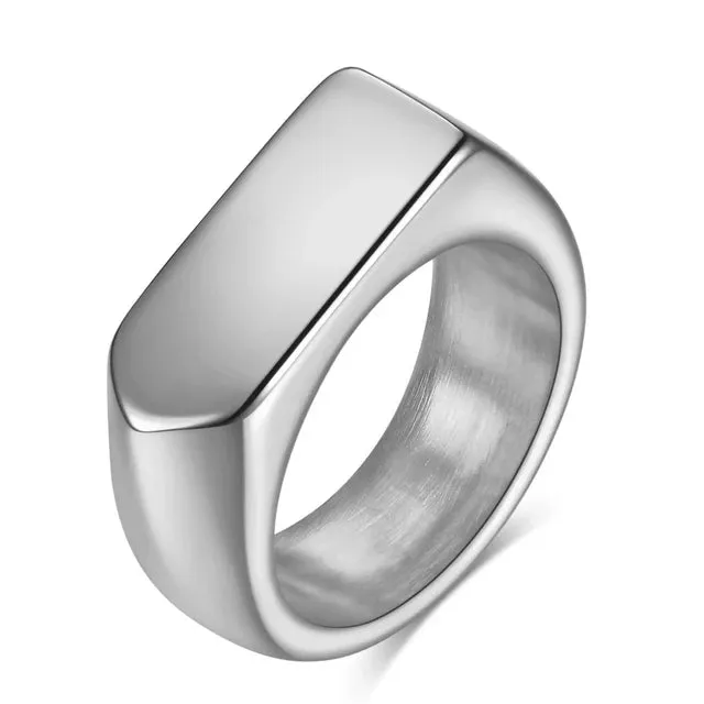 VQYSKO Men's Seal Ring Rectangular Glossy Ring Grey Men's Personalized Custom Stainless Steel Ring