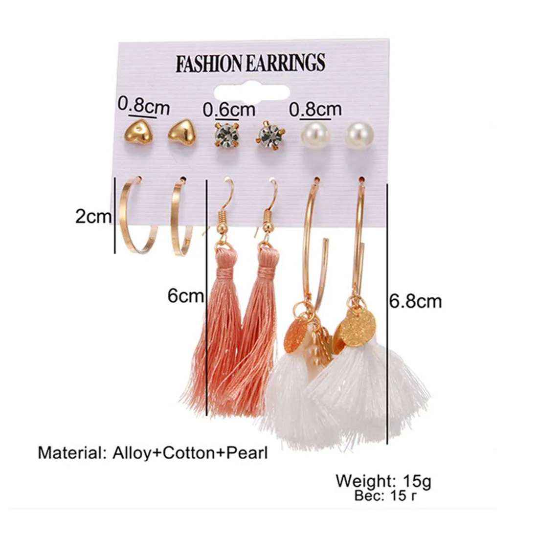 Yellow Chimes 6 and 9 Pairs Assorted Multiple Stud Earrings Big Hoop Tassel Drop Pearl Earrings for Women and Girls (Pearl Stud Tassel)