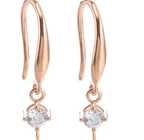 Zircon Flowers Clip Earrings Hook Setting Base Sterling Silver Rose White Gold Fine 925 22 mm For One Pearl No Prongs DIY Jewelry Wholesale