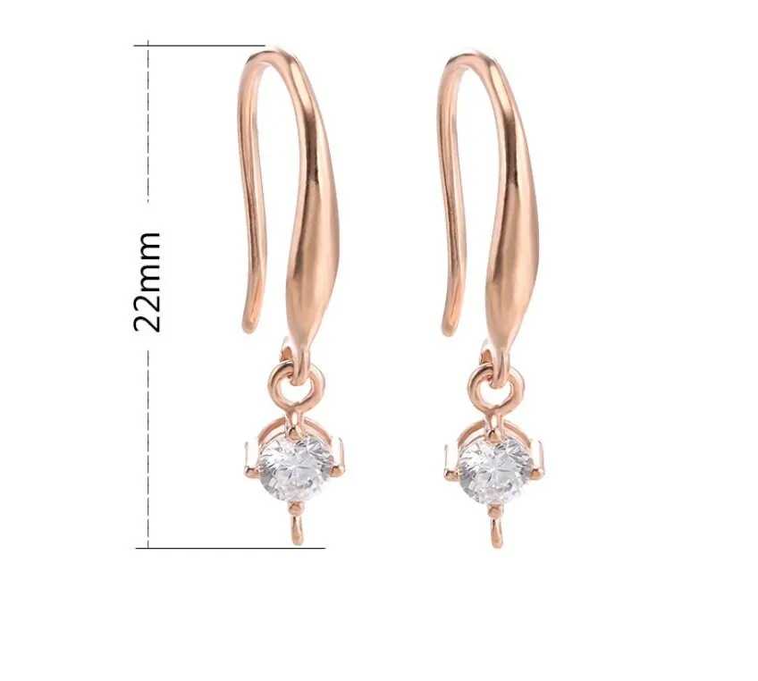 Zircon Flowers Clip Earrings Hook Setting Base Sterling Silver Rose White Gold Fine 925 22 mm For One Pearl No Prongs DIY Jewelry Wholesale