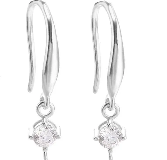 Zircon Flowers Clip Earrings Hook Setting Base Sterling Silver Rose White Gold Fine 925 22 mm For One Pearl No Prongs DIY Jewelry Wholesale